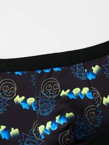 Rick and Morty X SHEIN 2pcs Cartoon Men's Boxer Briefs, Graffiti All-Over Print Youth Square Shorts - Black - View 4