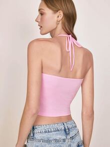 LOONEY TUNES X SHEIN Women's Cartoon Print Casual Daily Wear Halter Top - Baby Pink - View 2