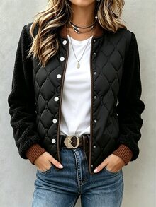 Yalmera Women's New Autumn/Winter Casual Colorblock Padded Coat - Black - View 6