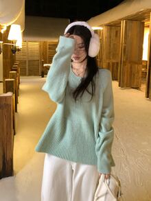DAZY Women's Round Neck Korean Style Long Sleeve Autumn/Winter Sweater - Mist Green - View 10