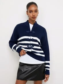 Maija Women's Colorblock Casual Versatile Daily Wear Knit Top - Navy Blue - View 3