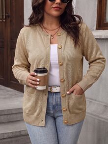 Linhara CURVE Plus Size Women's Single-Breasted Casual Versatile Daily Cardigan - Gold - View 4
