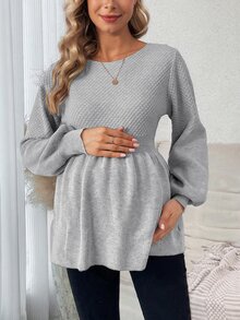 SHEIN 孕婦純色休閒百搭日常穿著長袖針織衫 - 灰色 - 查看 1
