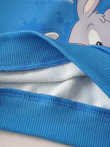 LOONEY TUNES X SHEIN Baby Boy Letter Cartoon Print Long Sleeve Sweatshirt And Pants Set - Blue - View 12