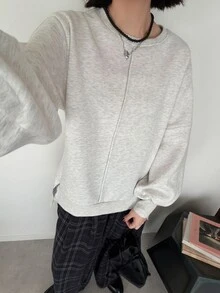 FRIFUL Sweatshirt Lengan Panjang Wanita Warna Polos Kasual Serbaguna untuk Pemakaian Sehari-hari - Putih - View 3