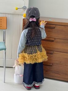 DAZY Atasan Bayi/Balita (Perempuan) Leher Bulat Warna Kontras Gaya Korea Motif Polkadot Seluruh Permukaan - MultiWarna - View 2