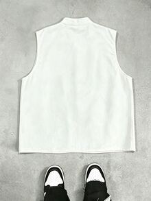 Manfinity Hypemode 男士純色青蛙鈕扣門襟休閒中式背心 - 白色 - 查看 2