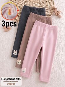 3pcs Girls' Autumn/Winter New Embroidered Cute Rabbit Patch Thickened Fleece Warm Leggings - Dark Grey - View 3