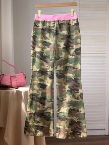 Comfortcana Women's Summer Drawstring Waist Camouflage Sweatpants Flare Pants - Multicolor - View 2