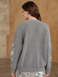 Anewsta Elegant Long Sleeve Gentle Style Multi-Color Embroidered Decoration Large Placket Commute Outfit Women's Cardigan - Grey - View 7