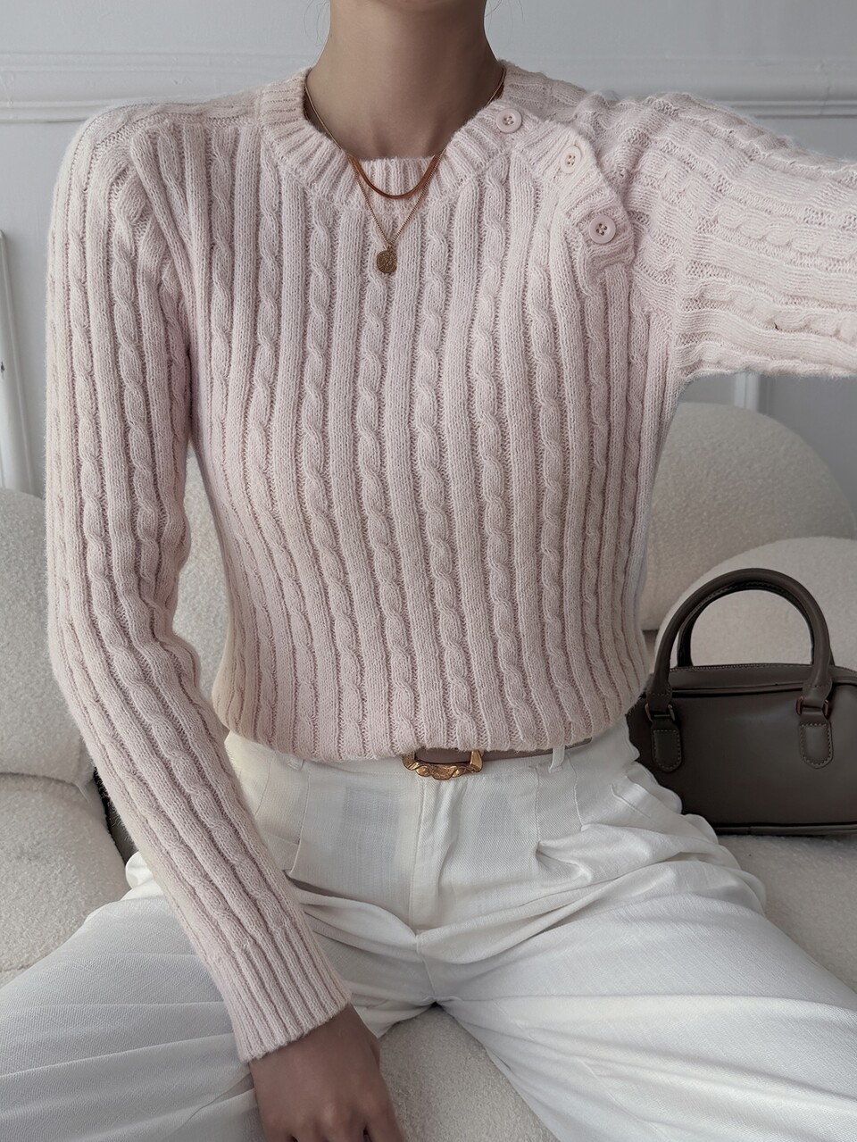 Solid Color Fitted Cable Knit Long Sleeve Button Casual Daily Korean Style Vacation Autumn/Winter Pullover Sweater For Women