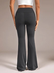 SHEIN Tall 女款素色修身百搭日常穿著喇叭褲 - 深灰色 - 查看 9