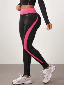 SHEIN Core Rhythm 女款字母印花撞色休閒日常旅行運動緊身內搭褲 - 彩色 - 查看 1