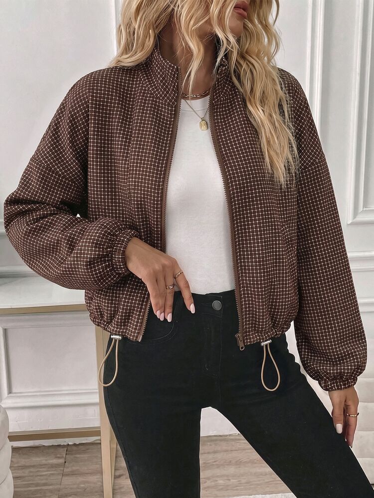 Easowa Women's Printed Plaid Zipper Elastic Long Sleeve Casual Hooded Sweatshirt Jacket, Suitable For Autumn/Winter - Multicolor - View 3