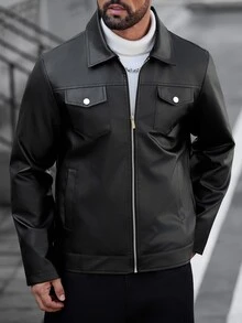 Manfinity CasualCool Men's Solid Color Zipper Casual Versatile Daily Travel Long Sleeve Jacket - Black - View 7
