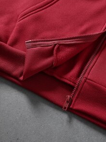ROMWE MEN Men's Gothic Pattern Plush Patchwork Casual Versatile Hoodie - Red - View 8
