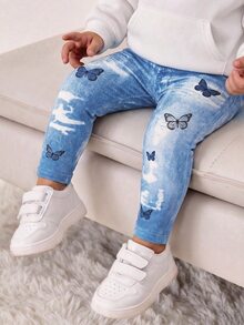 Legging Kasual Motif Denim untuk Anak Perempuan - MultiWarna - View 3