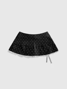 ROMWE Y2K Retro Sweet Versatile Button Decor Plaid Pleated Skirt Ultra Low Waist Women's Skirt - Black - View 2