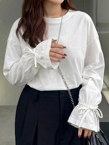 Dazy Plus Korean Style Bell Sleeve Loose White T-Shirt - White - View 5