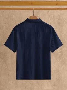 HIMLAND 1件男士極簡冰絲觸感短袖 Polo 衫，夏季 - 藏蓝色 - 查看 4