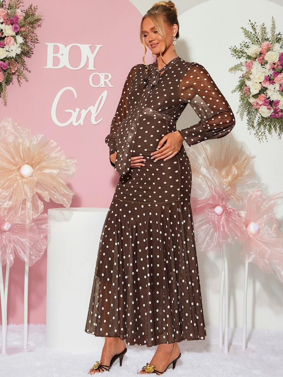 Loomaby Đầm chấm bi phong cách thường ngày cho bà bầu, phù hợp đi tiệc và du lịch - Nhiều màu - Xem 1