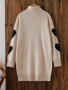 SHEIN 青少年女孩針織洋裝，秋冬新品，深灰色可愛款 - 駝色 - 查看 2