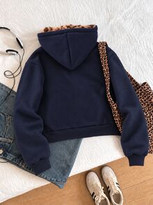 SHEIN Tween Girls Zip Up Hoodie Leopard Fleece Lined Print Jacket Sweatshirt - Blue - View 2