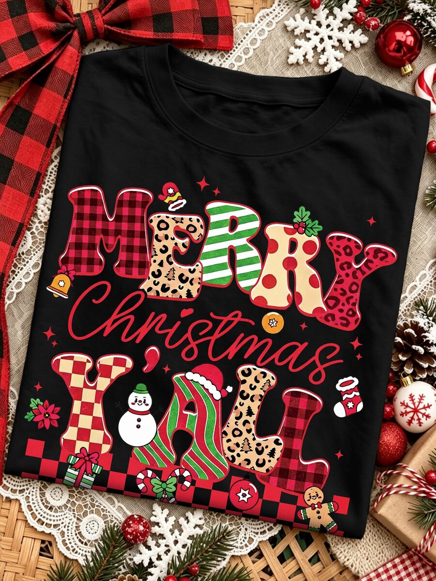 EMERY ROSE Halloween Leopard Print Bow Pumpkin Plus Size T-Shirt Vintage Print Autumn Loose Short Sleeve Women - Black - View 1
