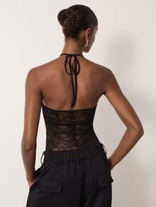 MERLEAU Women's Modern Lace Black Bodysuit - Black - View 7