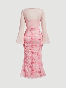 SHEIN MOD Women's Floral Print Camisole Dress And Cardigan Casual 2 Pieces Set - Baby Pink - View 6