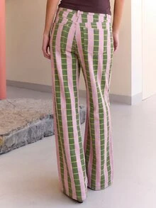 Nöista Celana Jeans Denim Kasual Longgar Potongan Lurus dengan Desain Saku Bergaris untuk Wanita - Khaki - View 6