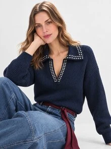 Dayvera Autumn/Winter Women's Casual Versatile Daily Wear Long Sleeve Sweater,Going Out Tops - Royal Blue - View 1