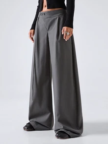 LYSMO Women's Solid Color Casual Daily Wear Suit Pants - Grey - View 7