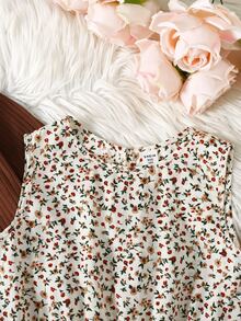 SHEIN Tween Girl Tween Girls Dresses Jacket Set 2pcs Ditsy Floral Autumn/Winter - Brown - View 5