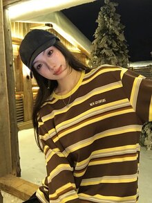 DAZY Women's Round Neck Striped Long Sleeve Spring/Autumn T-Shirt - Grey - View 6