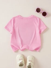 LOONEY TUNES X SHEIN Baby Girl Cartoon Pattern Print Round Neck Short Sleeve Top - Pink - View 2