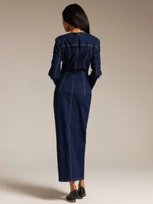COSMINA Denim Women's Casual Elegant Chinese Style Frog Button Denim Dress - Blue - View 2