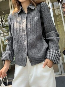 DAZY Women's Round Neck Long Sleeve Cardigan, Autumn/Winter - Coffee Brown - View 5