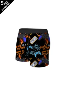 5 Random Boys Boxer Briefs, Multiple Game Console And Soccer Pattern Prints, Soft Skin-Friendly Fabric, Suitable For Older Boys - Grey - View 3
