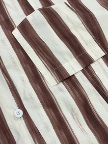SHEIN Franclia Women's Striped Casual Versatile Daily Commute Shirt - Coffee Brown - View 6