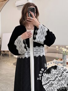 Yasmyna Autumn/Winter Elegant Elegant Fashion Versatile Lace Patchwork Polka Dot Full Skirt Long Robe - Multicolor - View 1