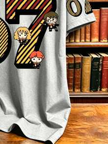 Manfinity HARRY POTTER X SHEIN 男士角色與數字圖案印花T恤，對比色圓領短袖上衣，適合休閒日常穿著、街頭風與校園穿搭 - 彩色 - 查看 5