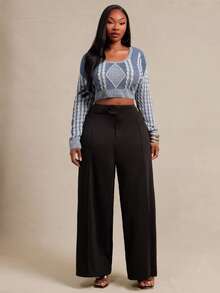 SHEIN SXY Washed Effect V-Neck Long Sleeve Cropped Slim Fit Sweater - Multicolor - View 9
