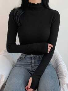 DAZY Women's Solid Color Mock Neck Fitted Base Layer T-Shirt - Black - View 2