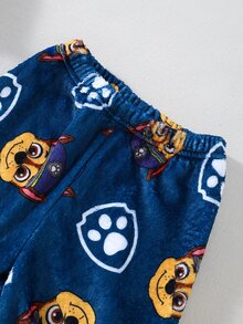 SHEIN | PAW Patrol 小男孩新款極簡時尚優雅卡通圖案法蘭絨印花圓領套頭長袖上衣搭配長褲，舒適居家服 2 件套，柔軟親膚面料 - 藍色 - 查看 4