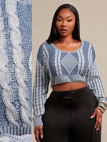 SHEIN SXY Washed Effect V-Neck Long Sleeve Cropped Slim Fit Sweater - Multicolor - View 4