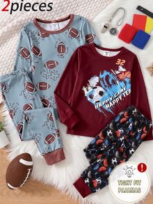 Boys' Autumn/Winter Colorful Soccer Letter Print Long Sleeve & Long Pants Snug Fit Loungewear Set - Multicolor - View 5