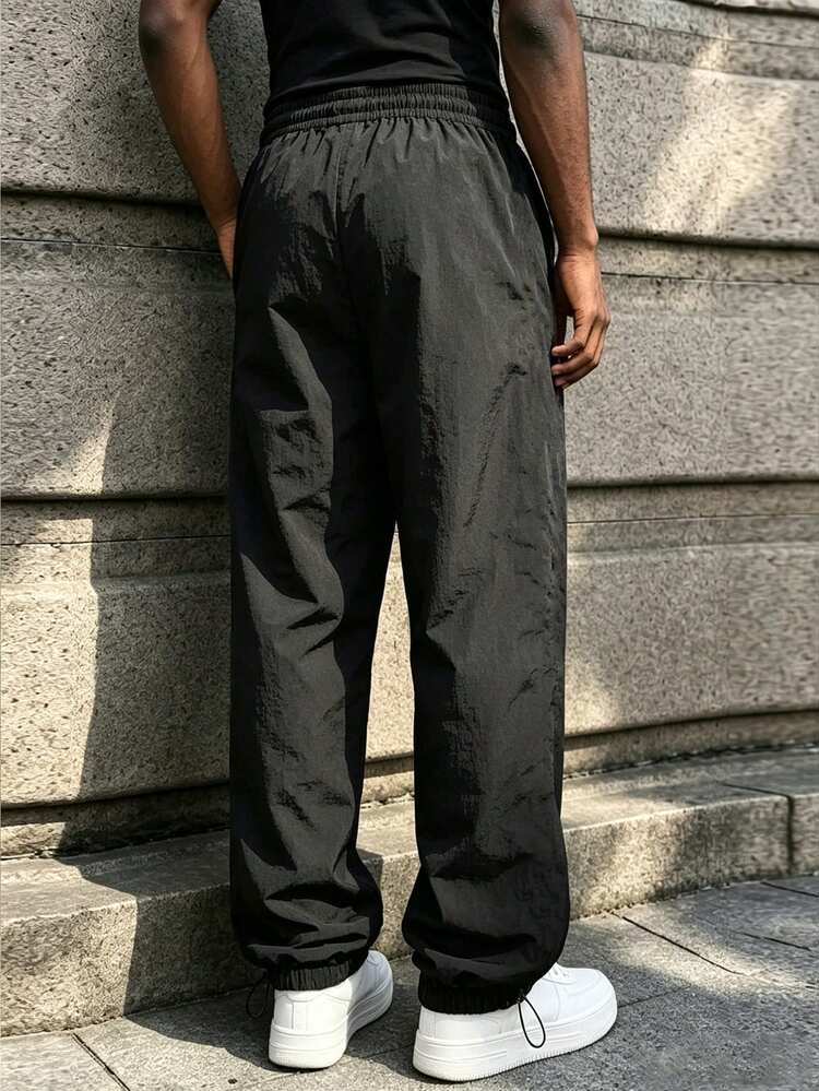 Men's Horn Pattern Print Drawstring Waist Sports Long Pants - Black - View 2