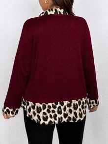 SHEIN Clasi 大尺碼女款休閒印花 2 合 1 上衣 - 酒紅色 - 查看 2