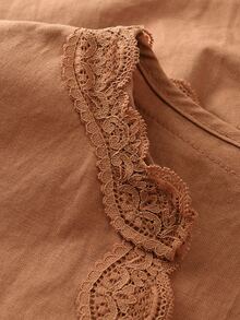 Vavine Women's Brown Contrast Lace Trim Single-Breasted Commuter Blouse - Brown - View 8